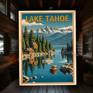 Carte Postale Paysage naturel rétro vintage du lac Tahoe rustiqu