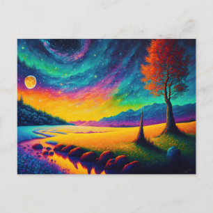 Carte Postale Paysage nocturne surréaliste et coloré