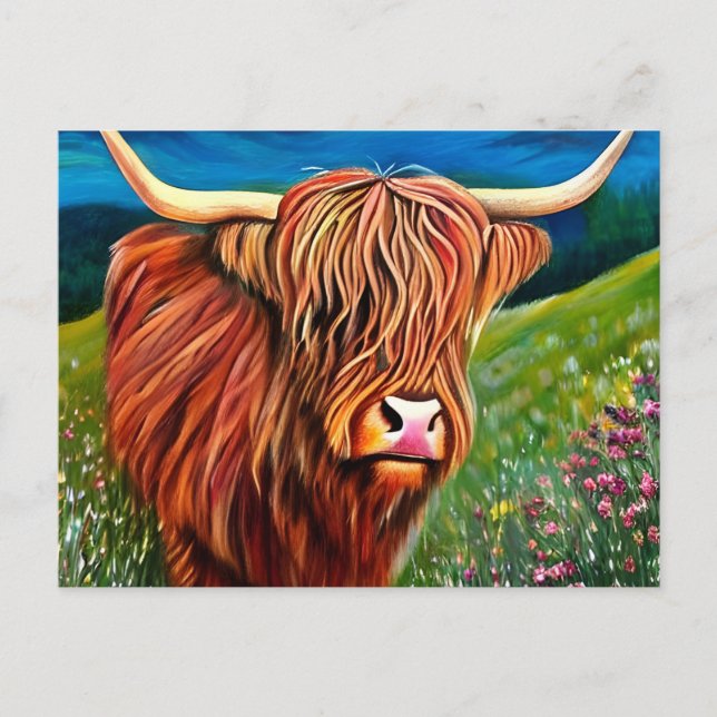 Carte Postale Paysage Peinture de vache Highland (Devant)