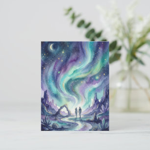 Carte Postale Paysage romantique de nuit sous les aurores boréal