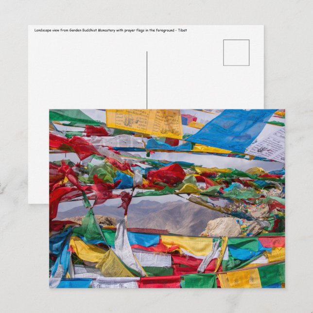 Carte Postale Paysage tibétain avec drapeaux de prière - Himalay (Devant / Derrière)