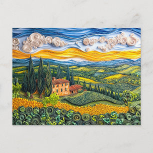 Carte Postale Paysage toscan en colline dans le style Quilling