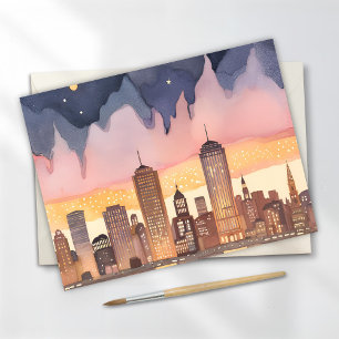 Carte Postale Paysage urbain au coucher du soleil   Peinture à l