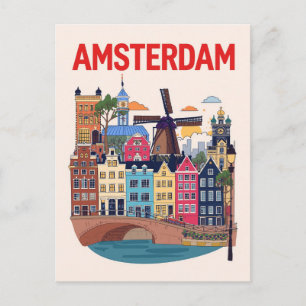 Carte Postale Paysage urbain coloré d'Amsterdam