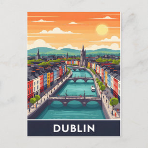 Carte Postale Paysage urbain coloré de Dublin – La rivière Liffe