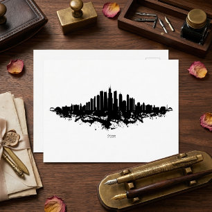 Carte Postale Paysage urbain de Chicago en aquarelle noir et bla