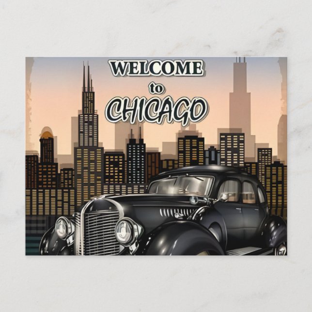 Carte Postale Paysage urbain de la ville de Chicago Illinois Vin (Devant)