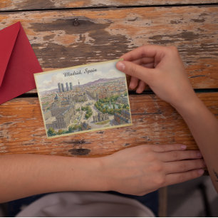 Carte Postale Paysage urbain de Madrid Espagne Peinture à l'aqua