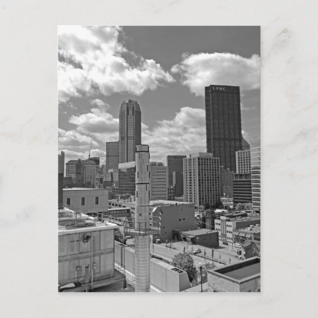 Carte Postale Paysage urbain de Pittsburgh noir et blanc (Devant)