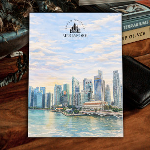 Carte Postale Paysage urbain de Singapour Paysage à l'aquarell