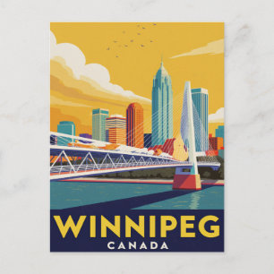 Carte Postale Paysage urbain de Winnipeg Canada Art vintage