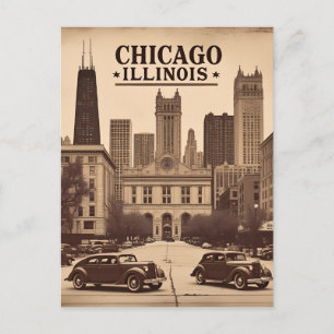 Carte Postale Paysage urbain vintage de la ville de Chicago Illi