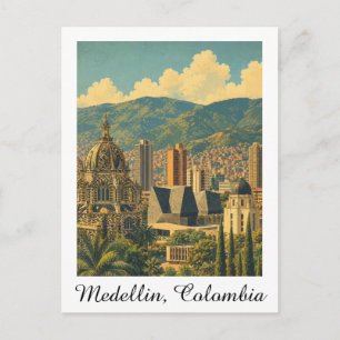 Carte Postale Paysage urbain vintage de Medellín Colombie Voyage