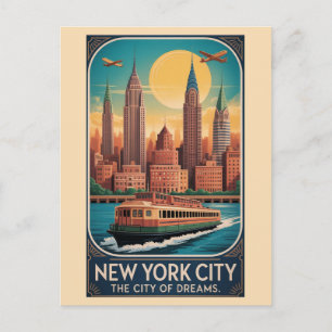 Carte Postale Paysage urbain vintage de New York City Voyage en