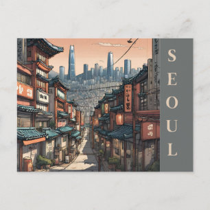 Carte Postale Paysage urbain vintage Séoul Corée du Sud Voyage a