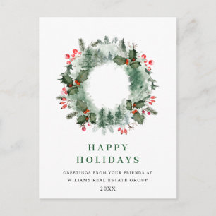 Carte Postale Paysage Wreath Holly Berry Pine Forest Noël