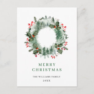 Carte Postale Paysage Wreath Holly Berry Pine Forest Noël