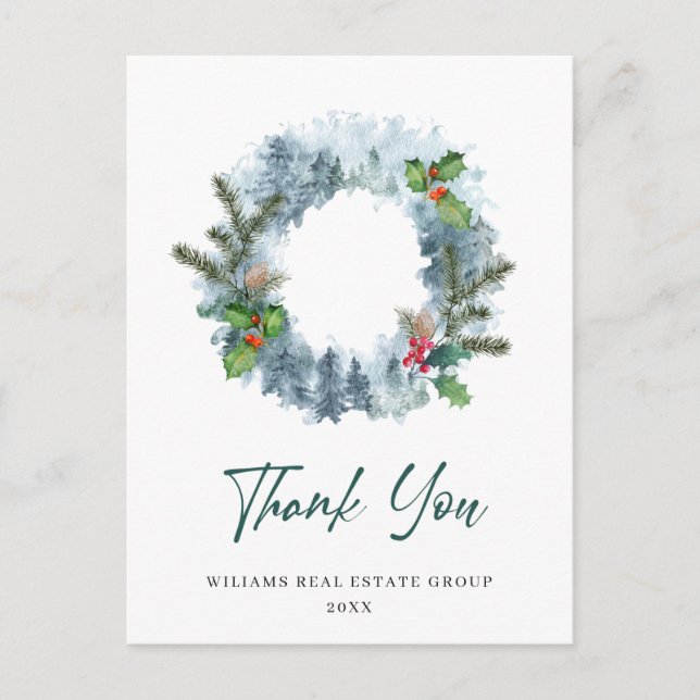 Carte Postale Paysage Wreath Noël Merci d'entreprise (Devant)