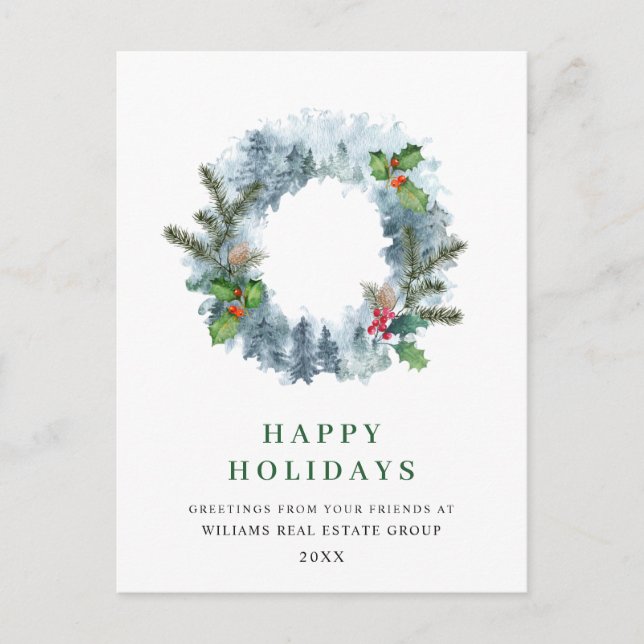 Carte Postale Paysage Wreath Pins de Noël Salutation vacances (Devant)