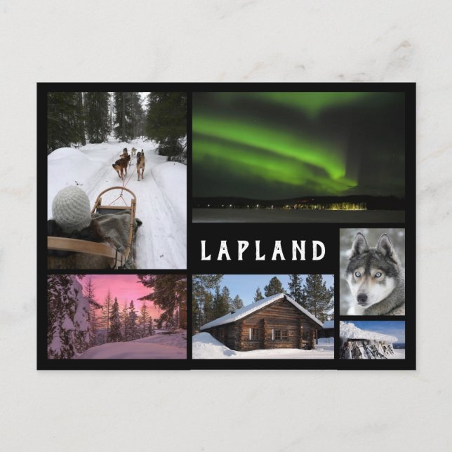 Carte Postale Paysages d'hiver de la Laponie noir cadre collage (Devant)