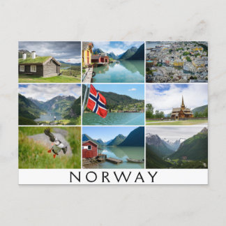 Carte Postale Paysages et texte : 'Norvège' en collage