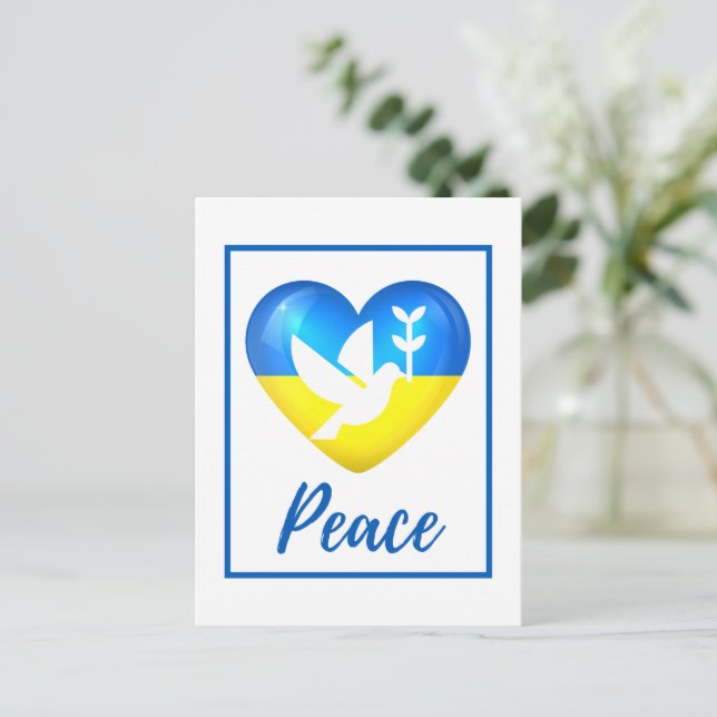 Carte Postale Peace Dove Ukraine - Coeur du drapeau (Debout devant)