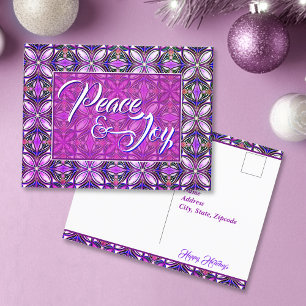 Carte Postale Peace & Joy Noël rose