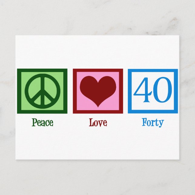 Carte Postale Peace Love 40e anniversaire mignonne fête (Devant)