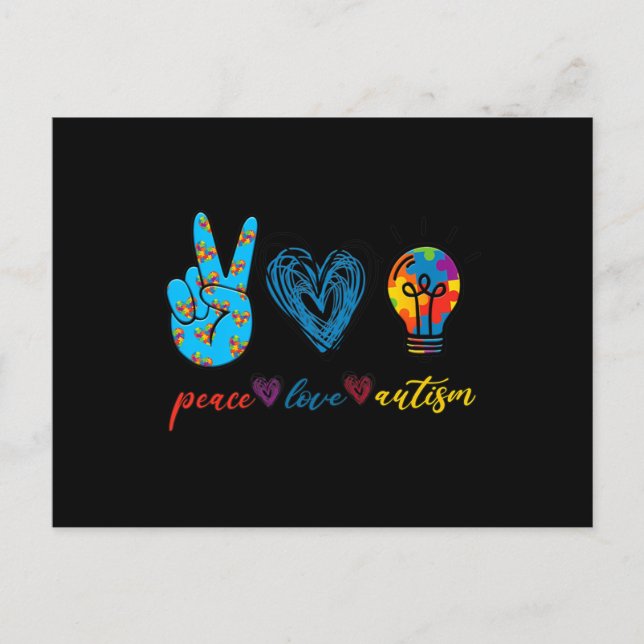 Carte Postale Peace Love Autism Puzzle Ribbon Autism Awareness P (Devant)