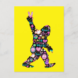 Carte Postale Peace Love Bigfoot Hippie Funny Bigfoot Lover