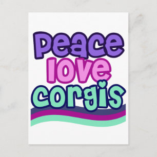 Carte Postale Peace Love Corgi Retro