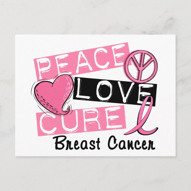 Carte Postale Peace Love Cure Cancer du sein (Devant)