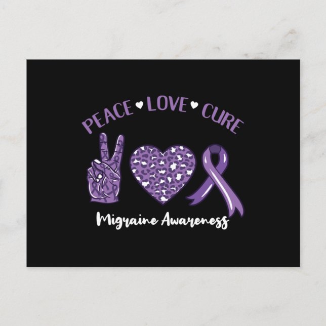 Carte Postale Peace Love Cure Migraine Awareness Ruban (Devant)