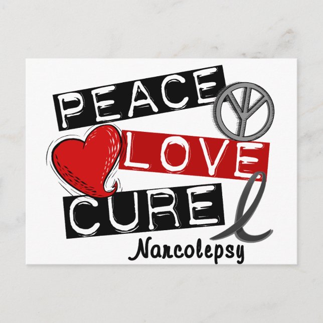 CARTE POSTALE PEACE LOVE CURE NARCOLEPSY (Devant)