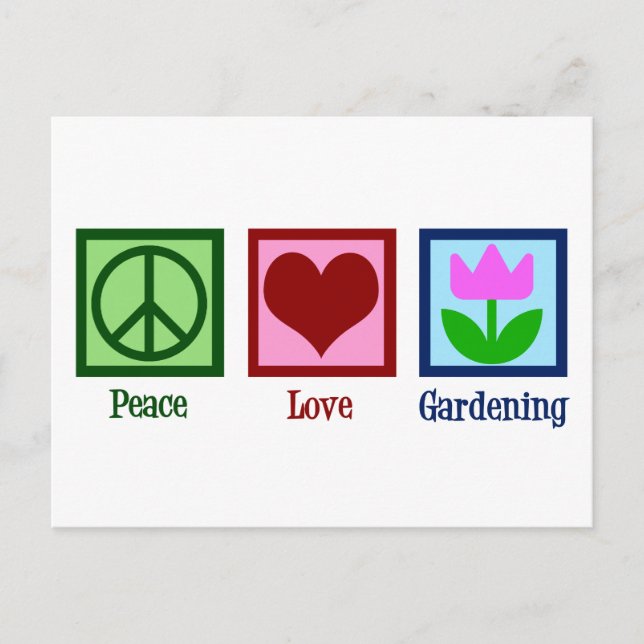 Carte Postale Peace Love Gardening joli jardiner Tulip Flower (Devant)