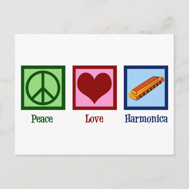 Carte Postale Peace Love Harmonica (Devant)