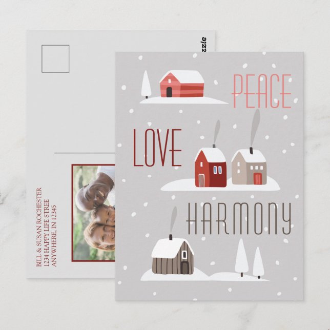 Carte Postale Peace Love Harmony Retro Christmas Holiday Photo (Devant / Derrière)