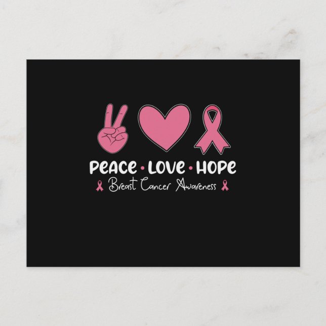 Carte Postale Peace Love Hope Cancer du sein Sensibilisation Sur (Devant)