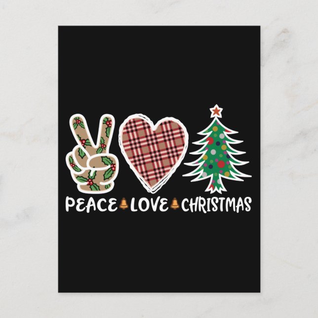 Carte Postale Peace Love Noël, Funny Noël cadeaux de saison (Devant)
