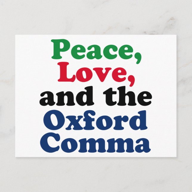 Carte Postale Peace Love Oxford Comma English Grammar Humour (Devant)