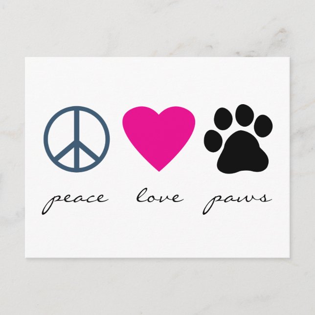 Carte Postale Peace Love Paws (Devant)