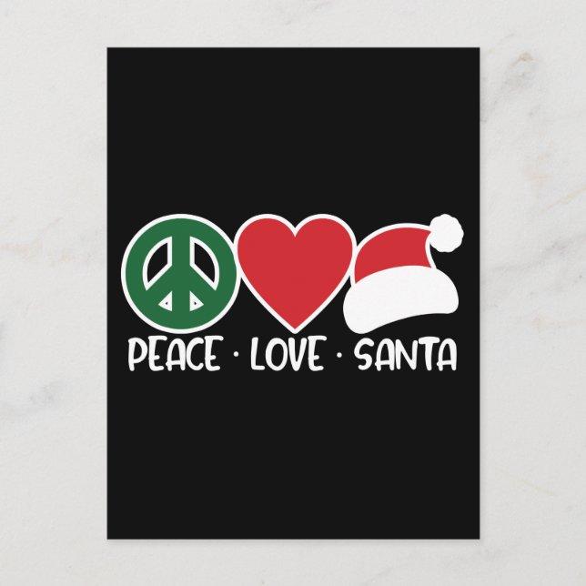 Carte Postale Peace Love Père Noël, Drôle cadeau de saison Noël (Devant)