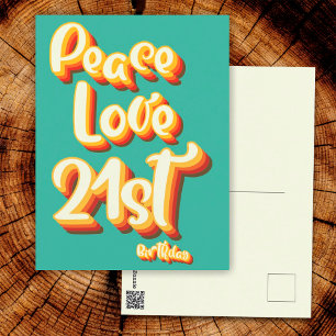 Carte Postale Peace Love Retro Super Sunset 21e Joyeux anniversa