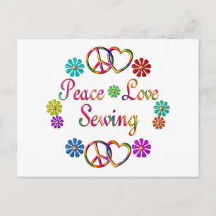 CARTE POSTALE PEACE LOVE SEWING