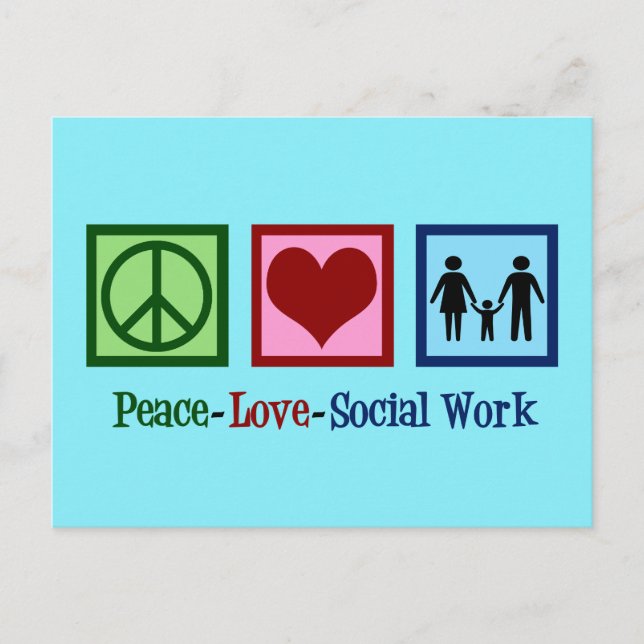 Carte Postale Peace Love Travail social (Devant)
