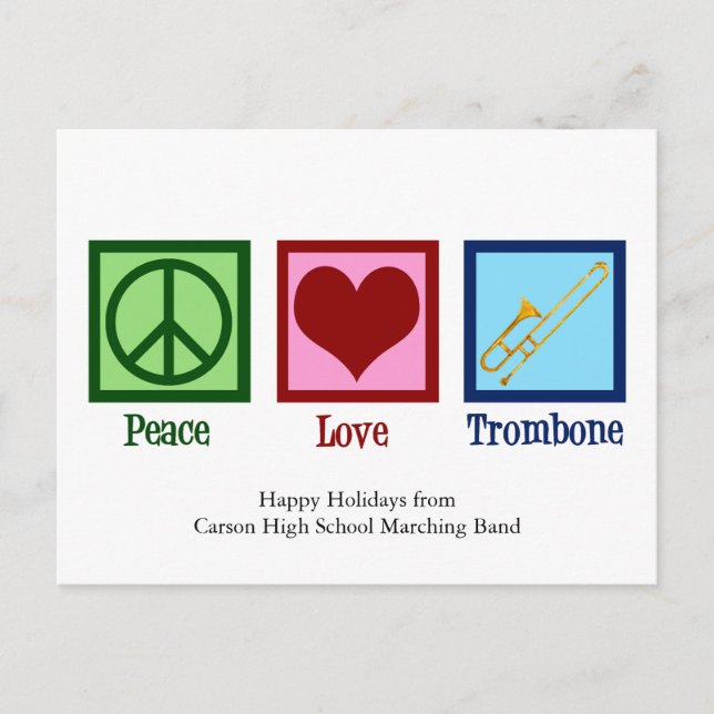 Carte Postale Peace Love Trombone Player Cute Custom (Devant)