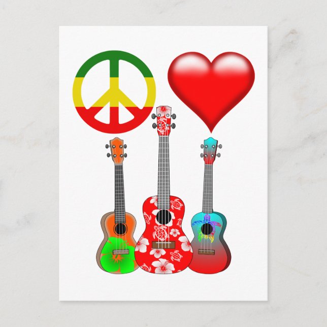 Carte Postale Peace Love Ukuleles (Devant)