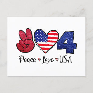 Carte Postale Peace Love USA 4 juillet