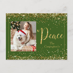 Carte Postale Peace Photo Gold Parties scintillant Script Holida