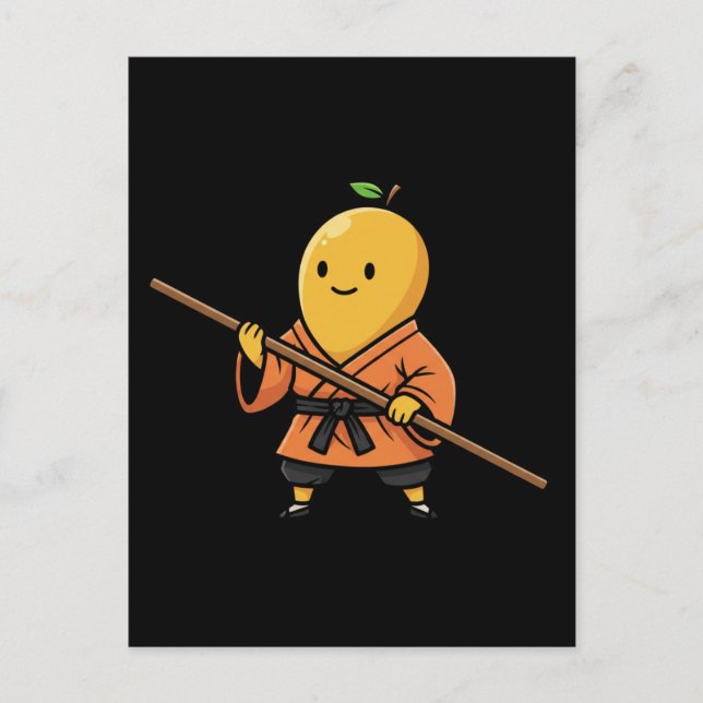 Carte Postale Peaceful Mango Shaolin Monk Warrior Staff  (Devant)
